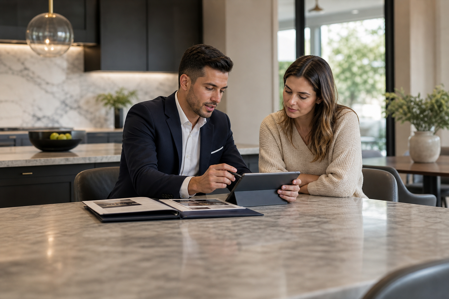 Seller strategy conversation at a kitchen counter